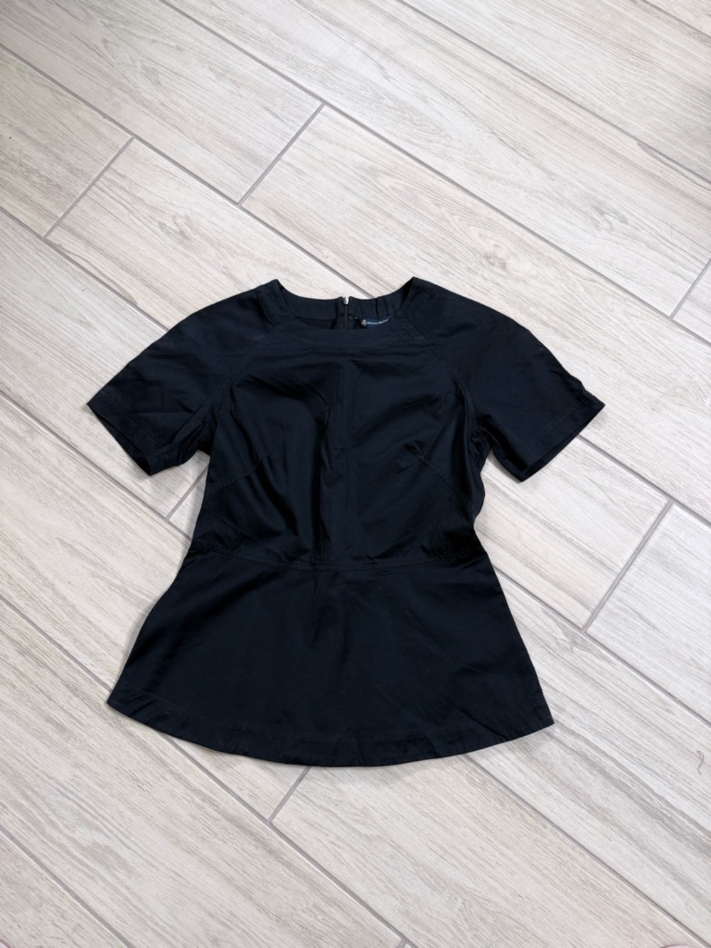 Brooks Brothers Black Peplum Blouse Size 6 Structured ShortSleeve WorkOffice Top